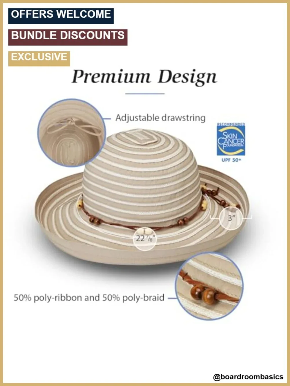 UPF 50+ Women's Packable Sun Hat with 4